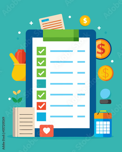 A meticulous budget spreadsheet featuring categorized lists for various expenses such as groceries utilities and entertainment.. Vector illustration