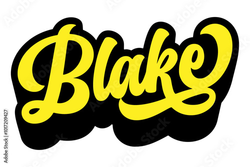 Given name Blake written in retro groovy three-dimensional script lettering