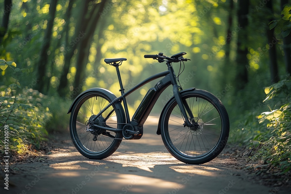 Fototapeta premium Serene Bike Path: Electric Bicycle in Nature