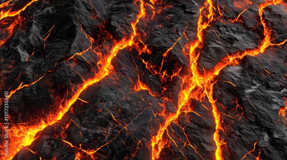Glowing lava cracks on a volcanic surface, showcasing vibrant orange-yellow colors. Glowing lava cracks on a volcanic surface, showcasing vibrant orange-yellow colors.