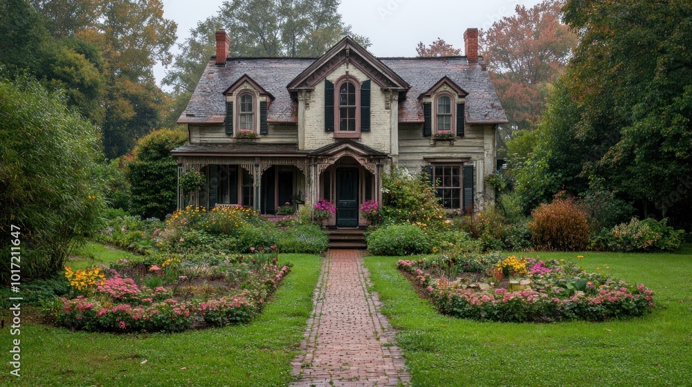 Victorian House with Flower Garden Victorian House with Flower Garden
