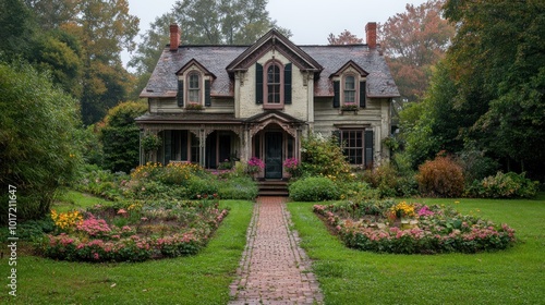 Victorian House with Flower Garden