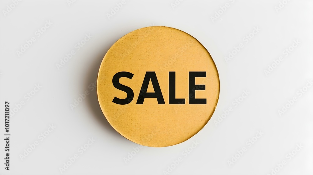 Black 'SALE' Text on a Gold Round Paper Note. White Background with Copy Space Black 'SALE' Text on a Gold Round Paper Note. White Background with Copy Space