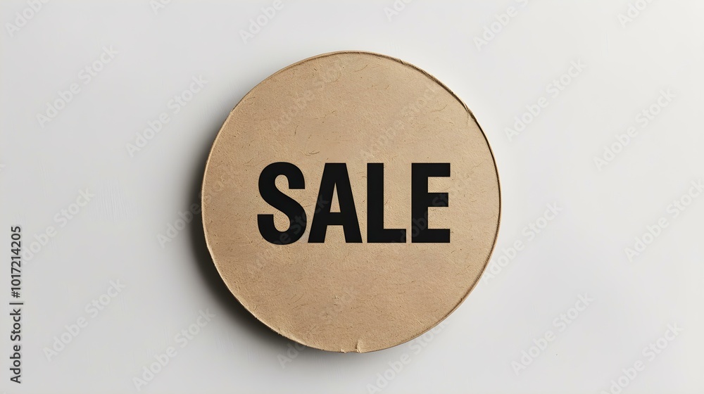 Black 'SALE' Text on a Khaki Round Paper Note. White Background with Copy Space Black 'SALE' Text on a Khaki Round Paper Note. White Background with Copy Space