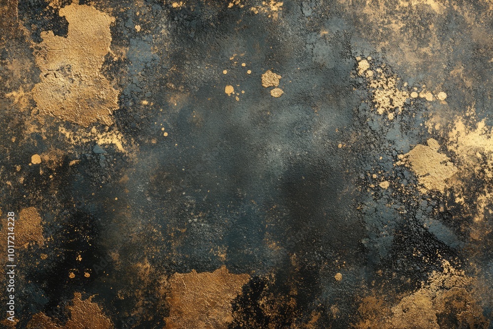Black surface with gold splatters. Perfect for backgrounds, product photography, and artistic projects. Black surface with gold splatters. Perfect for backgrounds, product photography, and artistic projects.