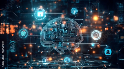 Wallpaper Mural Abstract Brain in Transparent Lock with Circuitry Torontodigital.ca