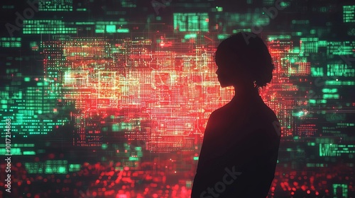 Wallpaper Mural Big Data Analytics Visualizing Silhouetted figure interacting with a digital data wall Torontodigital.ca