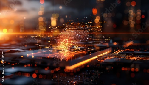 AI-assisted architecture studio with holographic blueprints, futuristic, digital art, warm tones, detailed, creative