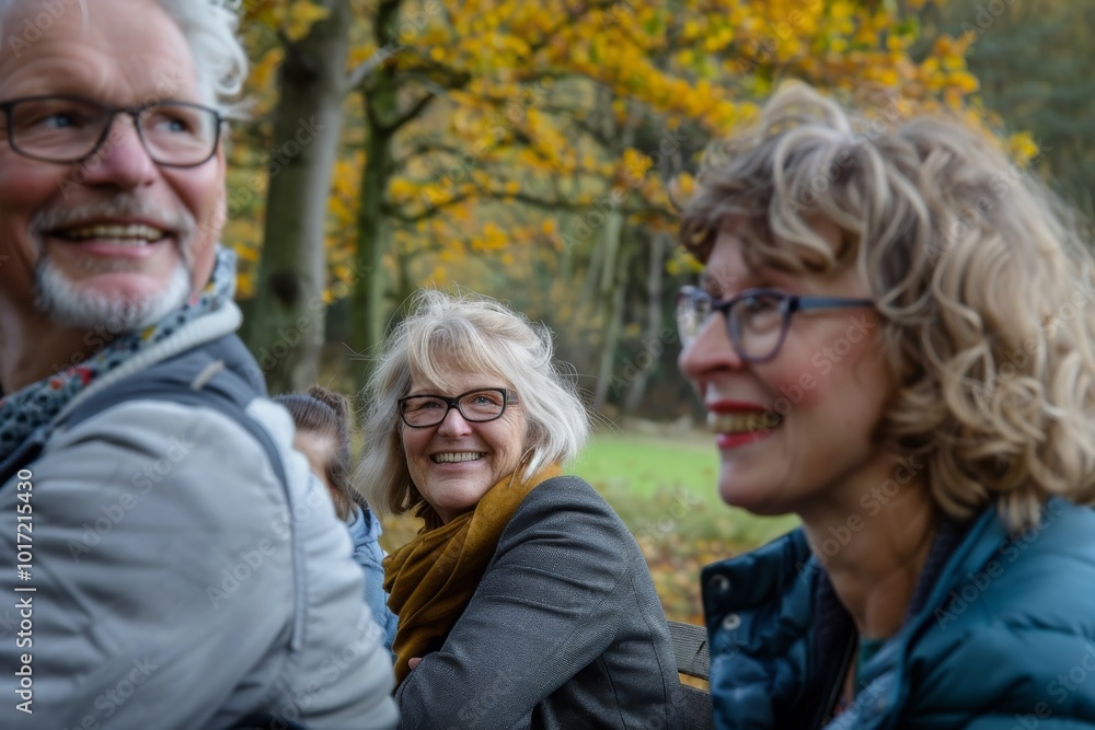 Group of senior friends having fun in the park on an autumn day Group of senior friends having fun in the park on an autumn day