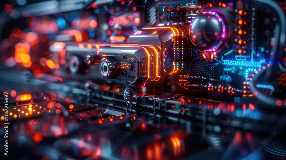 AI-powered robotic farm with autonomous machinery, agriculture, cyberpunk, neon lights, detailed, futuristic AI-powered robotic farm with autonomous machinery, agriculture, cyberpunk, neon lights, detailed, futuristic