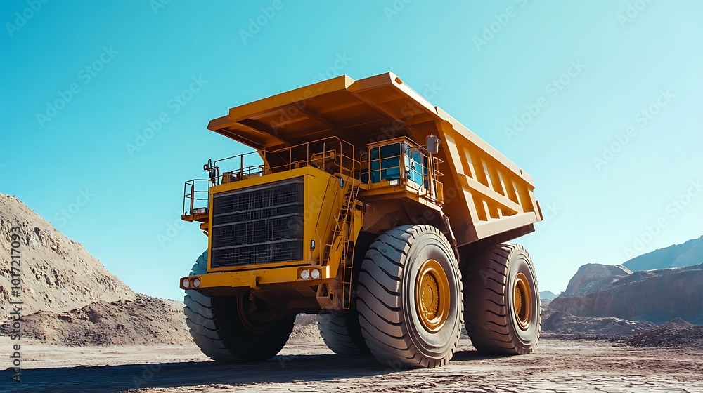 Large Yellow Mining Dump Truck in a Quarry Large Yellow Mining Dump Truck in a Quarry