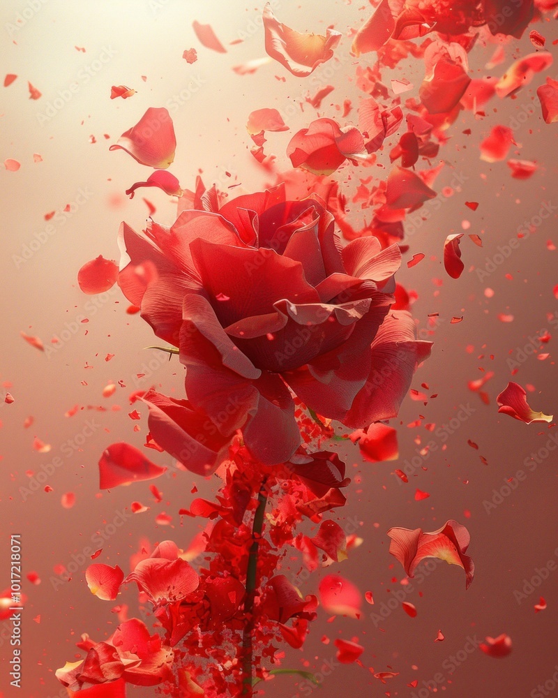 Red rose with petals, beautiful floral background, vibrant colors, nature concept, romantic theme, soft lighting, artistic composition Captivating visual impact with petals scattered Red rose with petals, beautiful floral background, vibrant colors, nature concept, romantic theme, soft lighting, artistic composition Captivating visual impact with petals scattered