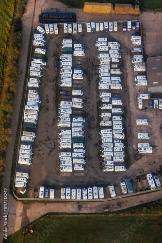 Принти на полотні Aerial view of caravans and motorhomes, adventure travel, freedom lifestyle conc