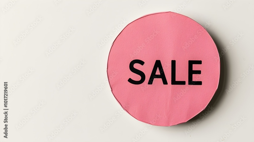 Black 'SALE' Text on a Pink Round Paper Note. White Background with Copy Space Black 'SALE' Text on a Pink Round Paper Note. White Background with Copy Space