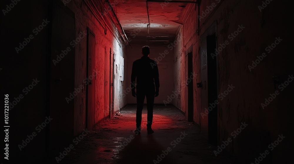 Silhouette of a Man in a Dark and Creepy Hallway Silhouette of a Man in a Dark and Creepy Hallway