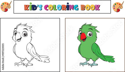 A cute parrot illustration for kid's coloring book