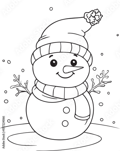 A snowman line art coloring page illustration