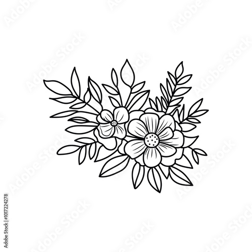 Hand-drawn outline Flowers bouquet , Flowers elements, Outline icon and Logo Style.