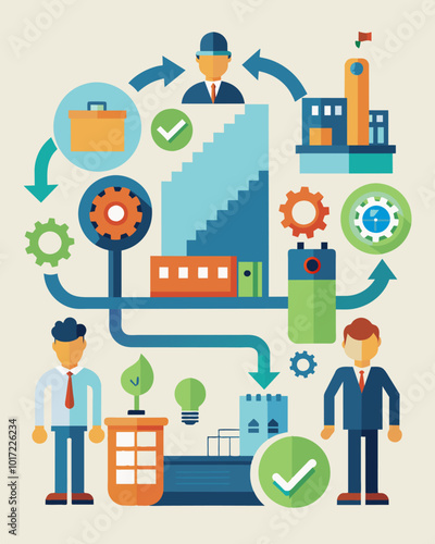 A manufacturing company implements lean production techniques to reduce waste and increase efficiency resulting in cost savings.. Vector illustration