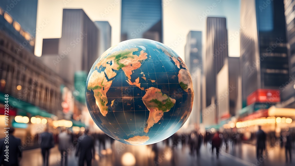 A globe hovers over a bustling city street, representing the interconnectedness of the world. A globe hovers over a bustling city street, representing the interconnectedness of the world.