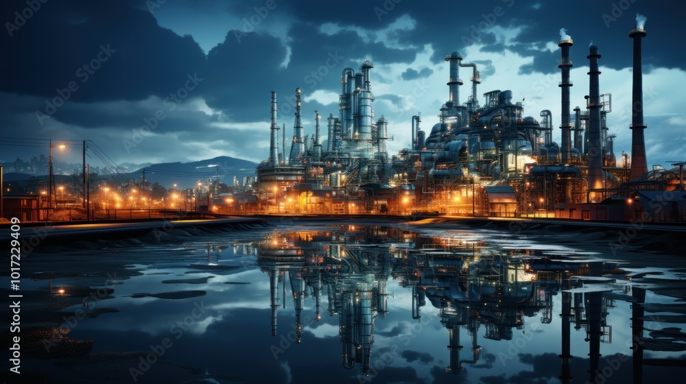 Obraz premium Industrial Complex at Night