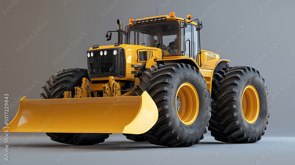 Powerful Yellow Tractor with a Large Front Blade Powerful Yellow Tractor with a Large Front Blade