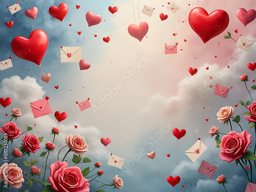 Dreamy Surreal Hearts and Roses in Velvet Clouds photo