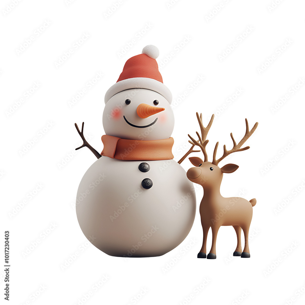 Christmas Character 3D Render: Snowman and Reindeer Cartoon Illustration, Isolated on Transparent Background, PNG Christmas Character 3D Render: Snowman and Reindeer Cartoon Illustration, Isolated on Transparent Background, PNG