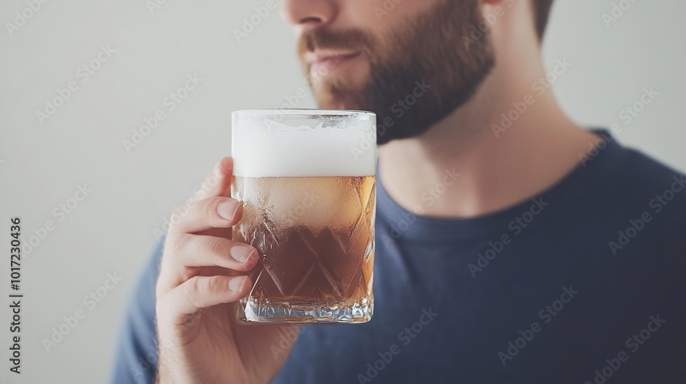 Man Enjoying a Refreshing Glass of Beer Man Enjoying a Refreshing Glass of Beer