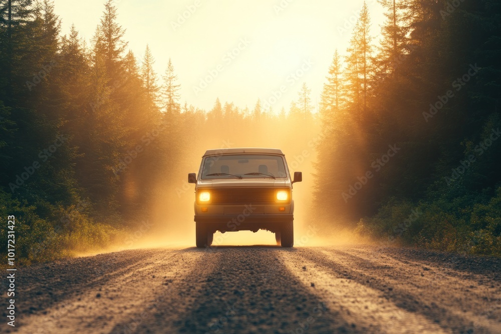 Exploring the Freedom of Nature Classic Van Adventure on a Dusty Forest Road Exploring the Freedom of Nature Classic Van Adventure on a Dusty Forest Road