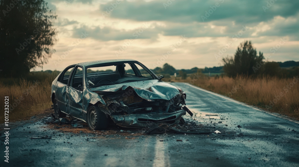World Day of Remembrance for Victims of Road Accidents. car crash. The wrecked car World Day of Remembrance for Victims of Road Accidents. car crash. The wrecked car