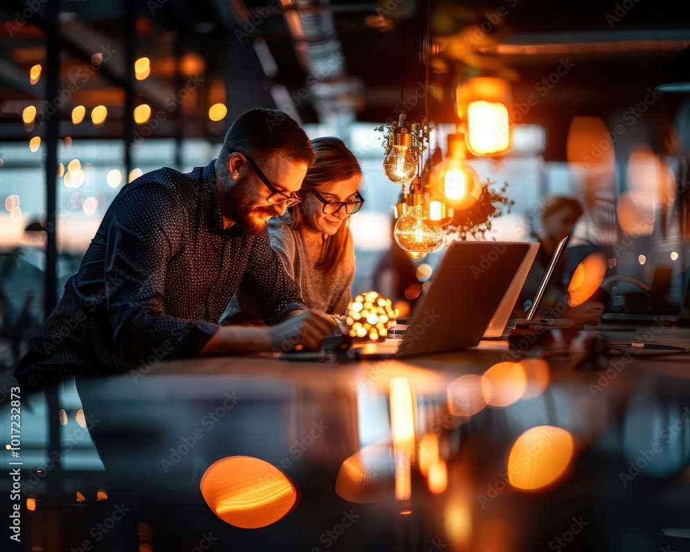 Business team collaborating in a modern office, professional attire, warm lighting, high-tech, teamwork Business team collaborating in a modern office, professional attire, warm lighting, high-tech, teamwork