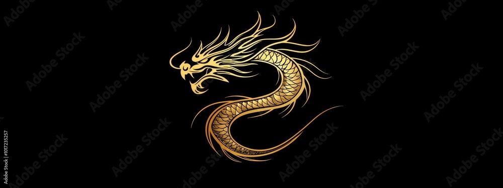 Obraz premium Dragon design: Creative commercial dragon logo displayed on a black background, featuring innovative and striking elements that highlight the brand’s unique identity and visual appeal.