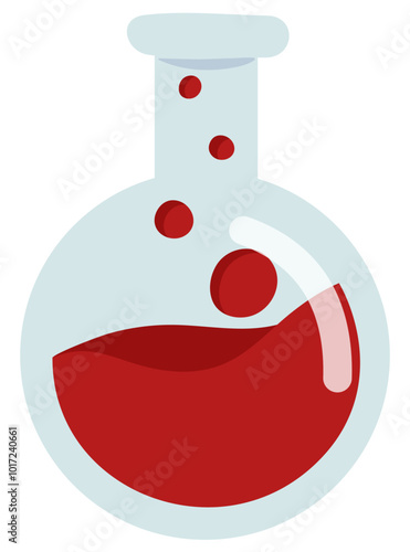 Laboratory flask with chemical liquid flat icon illustration.