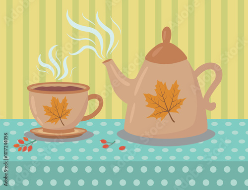 Vector illustration of a teapot and a cup 