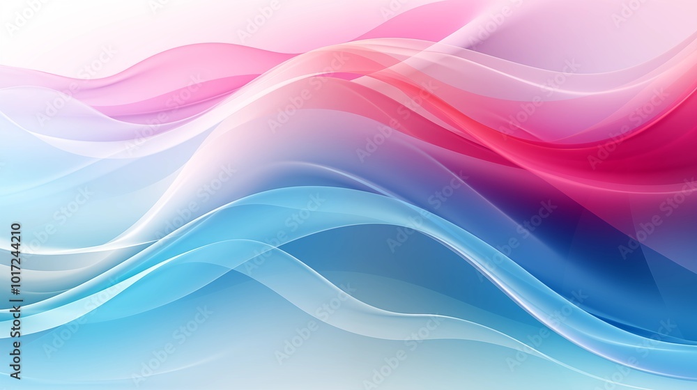Obraz premium Abstract Background with Soft Blue and Pink Wavy Lines, Harmonious Blend of Colors Creating Tranquil Atmosphere for Graphics, Posters, Web Pages, and Print Media