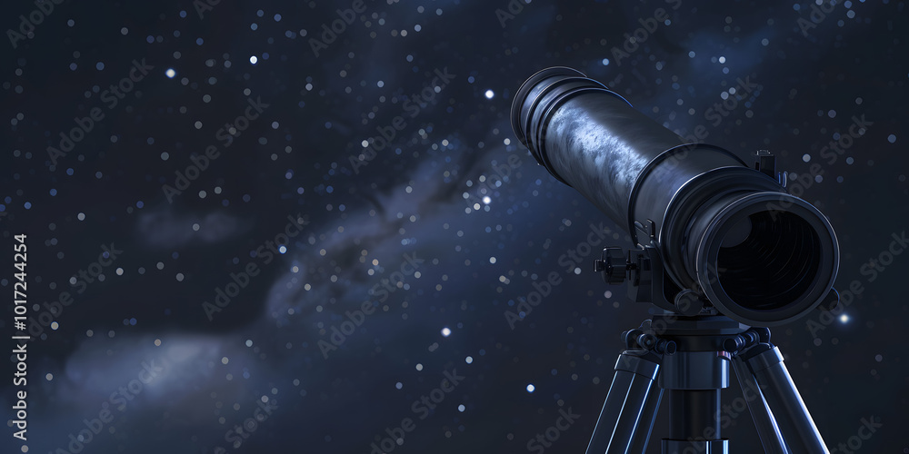 Telescópio apontando para um céu noturno estrelado Telescópio apontando para um céu noturno estrelado