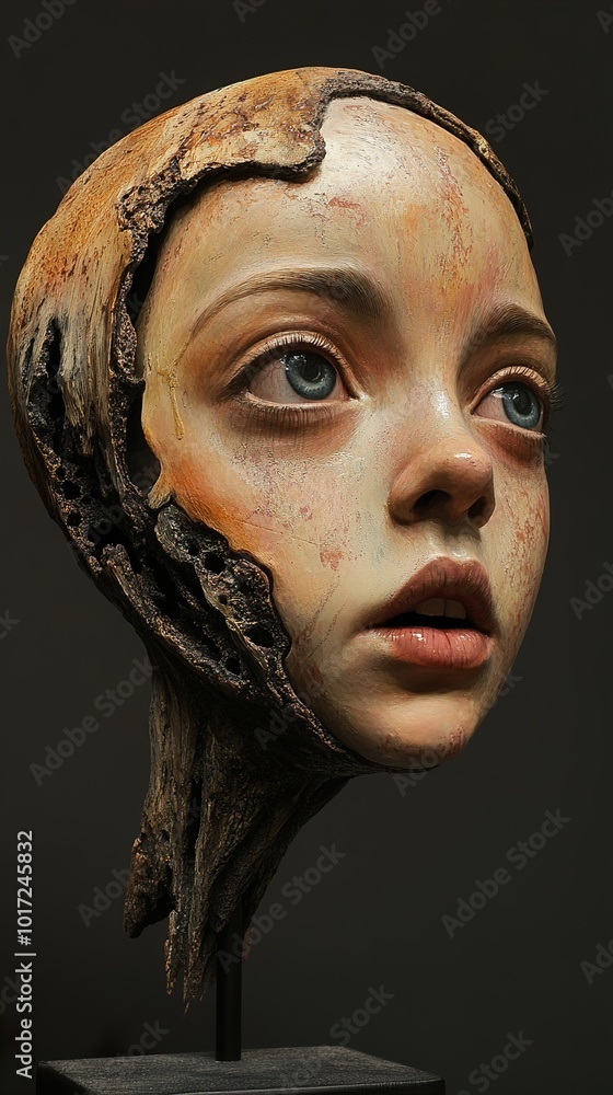 Fototapeta premium Realistic Wooden Sculpture of a Woman's Face