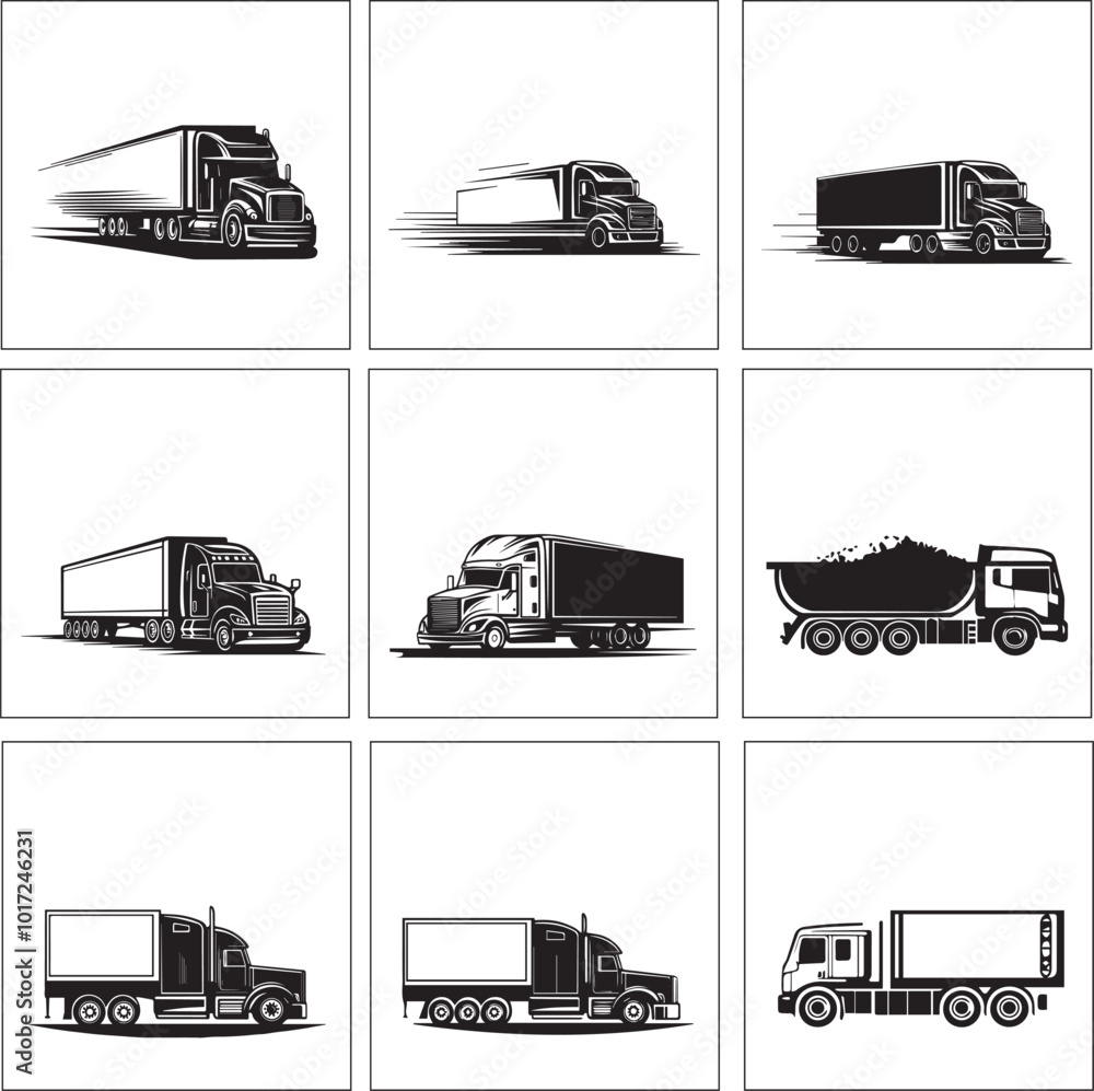A black and white trucks silhouette design A black and white trucks silhouette design