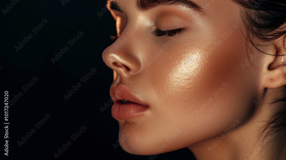 A close-up image captures the glowing, flawless, and radiant skin of a woman under soft lighting, highlighting the natural beauty and serenity of the facial contours. A close-up image captures the glowing, flawless, and radiant skin of a woman under soft lighting, highlighting the natural beauty and serenity of the facial contours.