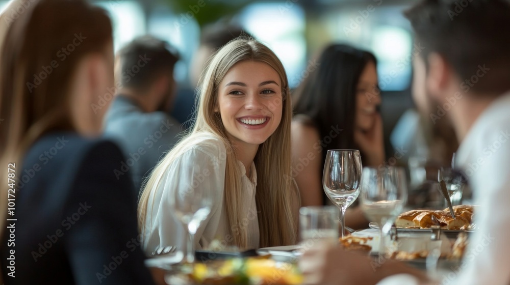 A joyful group of friends sharing a meal in a cozy restaurant setting, highlighting laughter and companionship amidst glasses of wine and appetizing dishes. A joyful group of friends sharing a meal in a cozy restaurant setting, highlighting laughter and companionship amidst glasses of wine and appetizing dishes.
