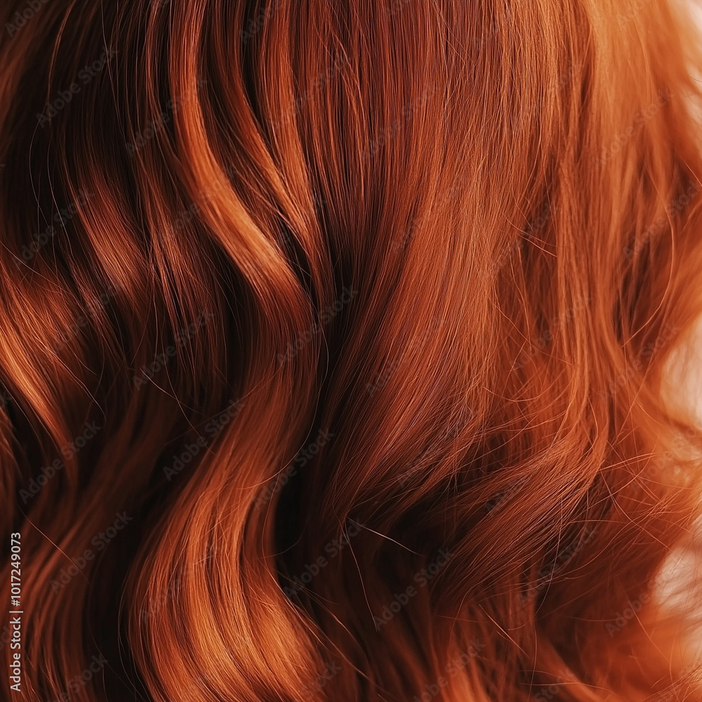Naklejka premium a close-up, top-down view of natural red hair with loose waves, filling the entire frame