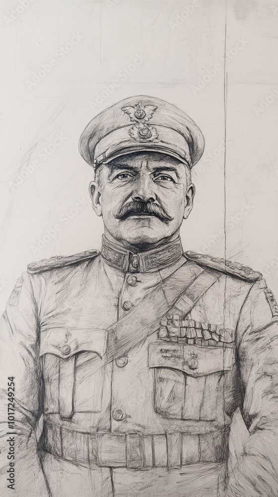 Fototapeta premium Pen and Ink Portrait of a Military Officer