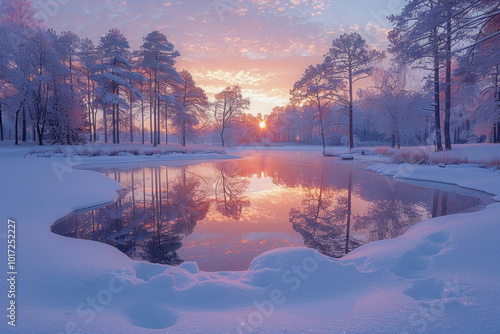 winter scene trees and lake