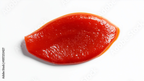 a single, elegant swatch of hot sauce on a white background, with soft color gradients and a subtle sheen to highlight the texture and glossiness of the sauce