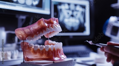 Anatomy of human jaw detailed teeth and mandible orthodontist using imaging tools dental clinic with jaw models