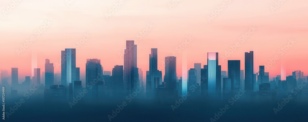 Fototapeta premium Digital Domination - Futuristic Cityscape of AI Structures with Integrated Humans and Copy Space for Text
