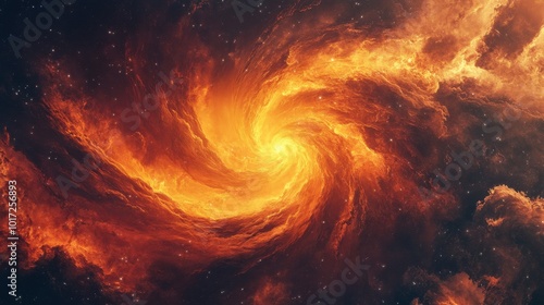 A nebula cloud resembling a cosmic tornado, with swirling gases in vibrant red and orange hues.