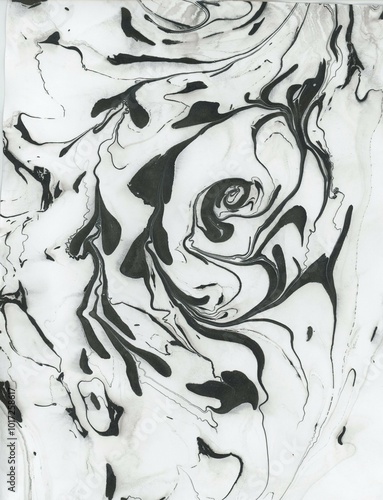 Hand Painted Abstract Marbled Artwork:  Wispy Smoky Black Tendrils