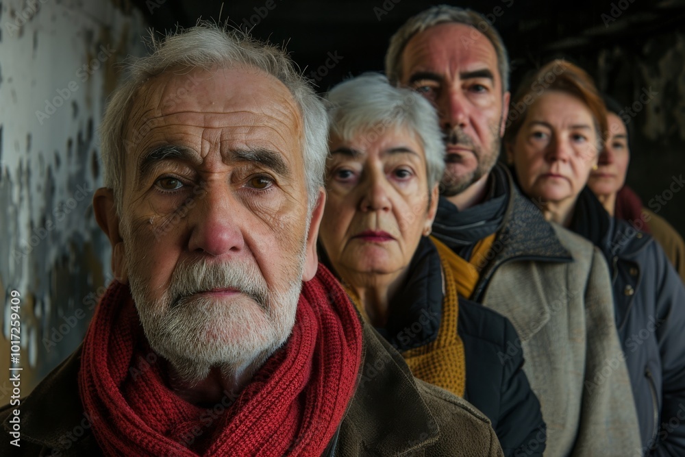 Portrait of a group of senior people in an abandoned building. Portrait of a group of senior people in an abandoned building.